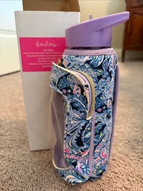 Lilly Pulitzer Lavender Phone Case Water Bottle with Floral Insulated Sleeve
